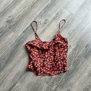 NWOT Zara Floral Satin Cowlneck Tank